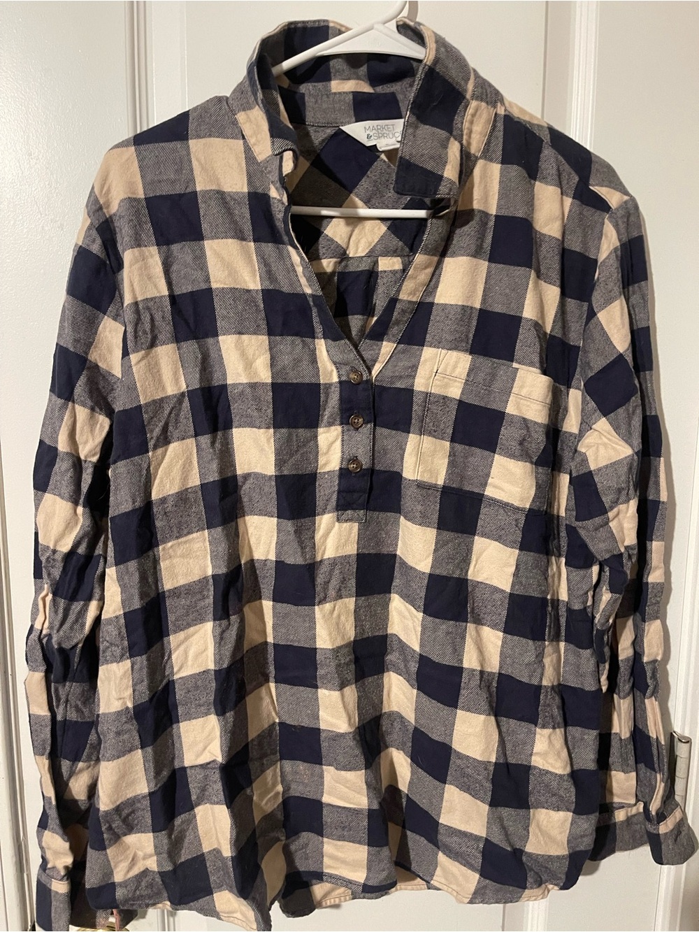 Market & Spruce Navy and Cream Buffalo Check Button-Front Pullover